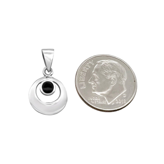 Sterling Silver Small Circle Pendant with Black Onyx Stone, 11mm