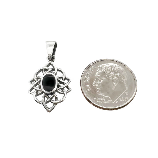 Sterling Silver Celtic Pendant with Black Onyx Stone, 20mm