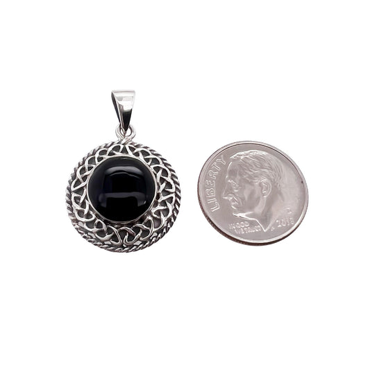 Sterling Silver Celtic Pendant with Black Onyx Stone, 19mm