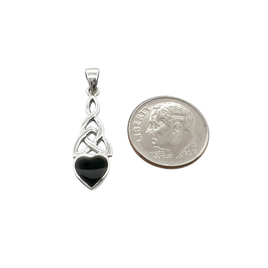 Sterling Silver Celtic Heart Pendant with Black Onyx Stone, 23mm