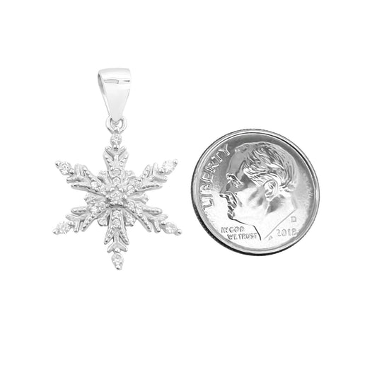 Sterling Silver Snowflake Pendant with Cubic Zirconia Crystals, 18mm
