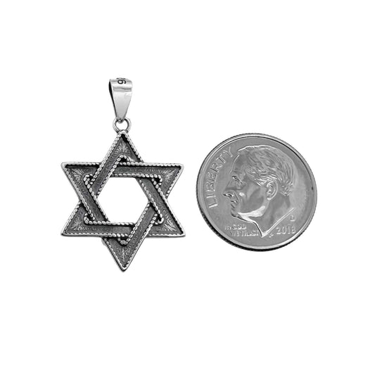 Sterling Silver Star of David Pendant with oxidized finish, 18mm
