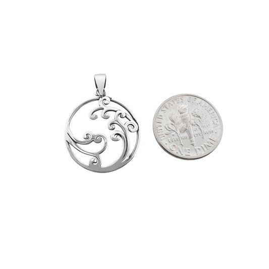 Sterling Silver Wave Pendant, 20mm