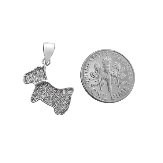 Sterling Silver and Cubic Zirconia Dog Pendant, 13mm x 18mm