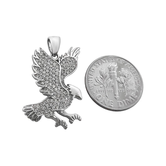 Sterling Silver Eagle Pendant with Cubic Zirconia Crystals, 26mm