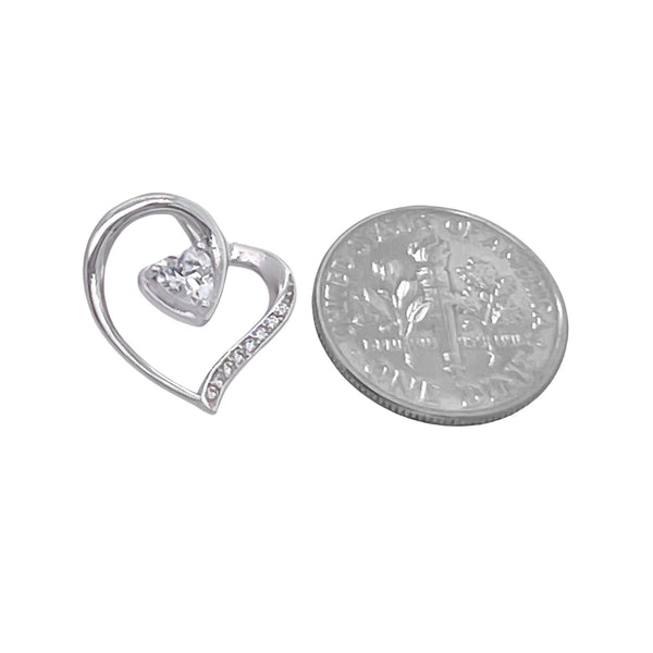 Sterling Silver Open Heart with Cubic Zirconia Pendant, 16mm