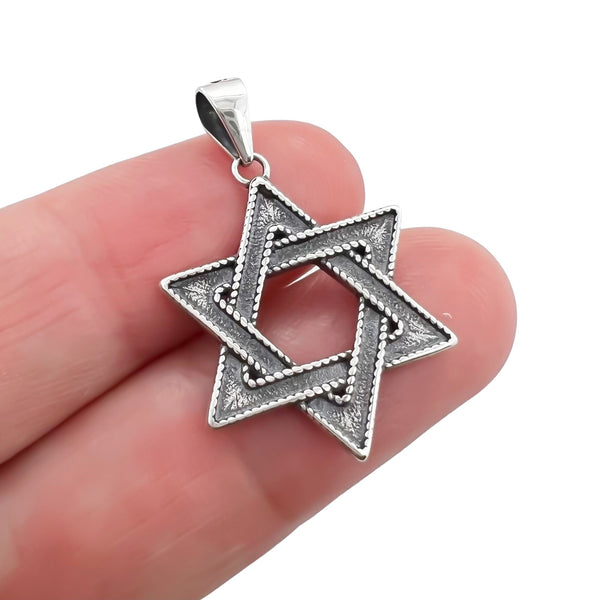 Sterling Silver Star of David Pendant with oxidized finish, 18mm