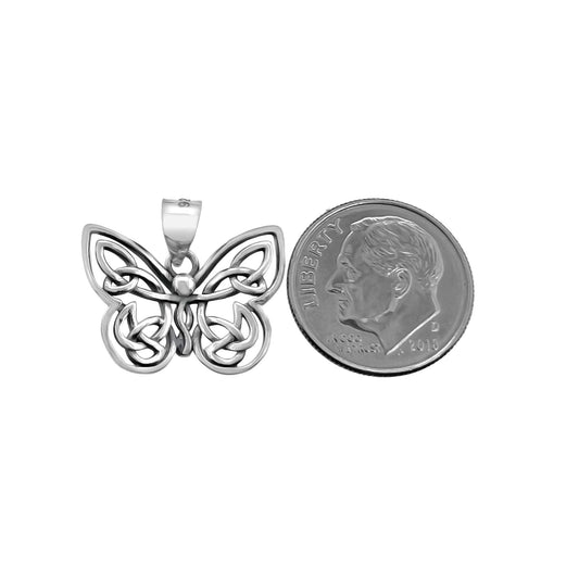 Small Sterling Silver Butterfly Pendant With Oxidized Finish, 19mm