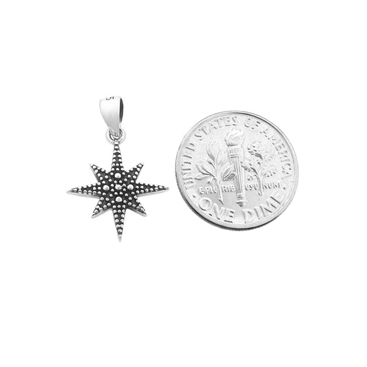 Sterling Silver North Star Pendant with Oxidized Finish, 17mm