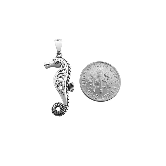 Sterling Silver Sea Horse Pendant with Oxidized Finish, 28mm