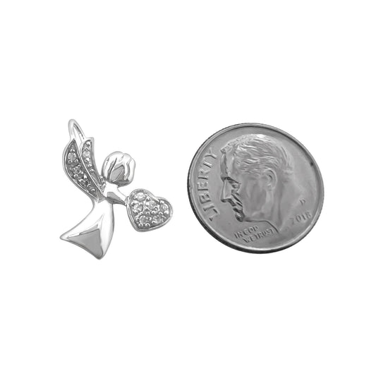 Tiny Sterling Silver Angel Pendant with Cubic Zirconia Crystals, 18mm