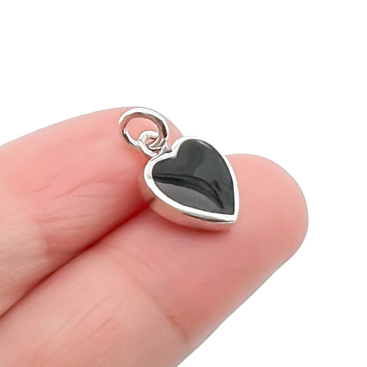 Sterling Silver Heart Pendant with Black Onyx Stone, 10mm