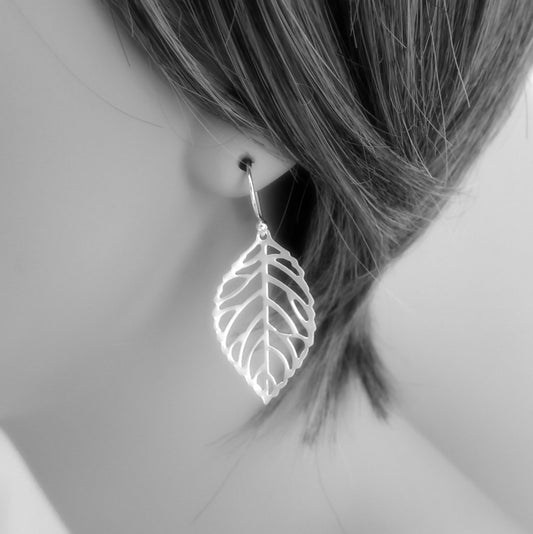Matte Silver Leaf Earrings
