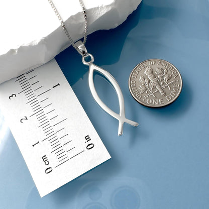 Sterling Silver Ichthus Necklace, Christian Fish Jewelry, Religious Necklace, Ichthus Fish Christmas Present for Women