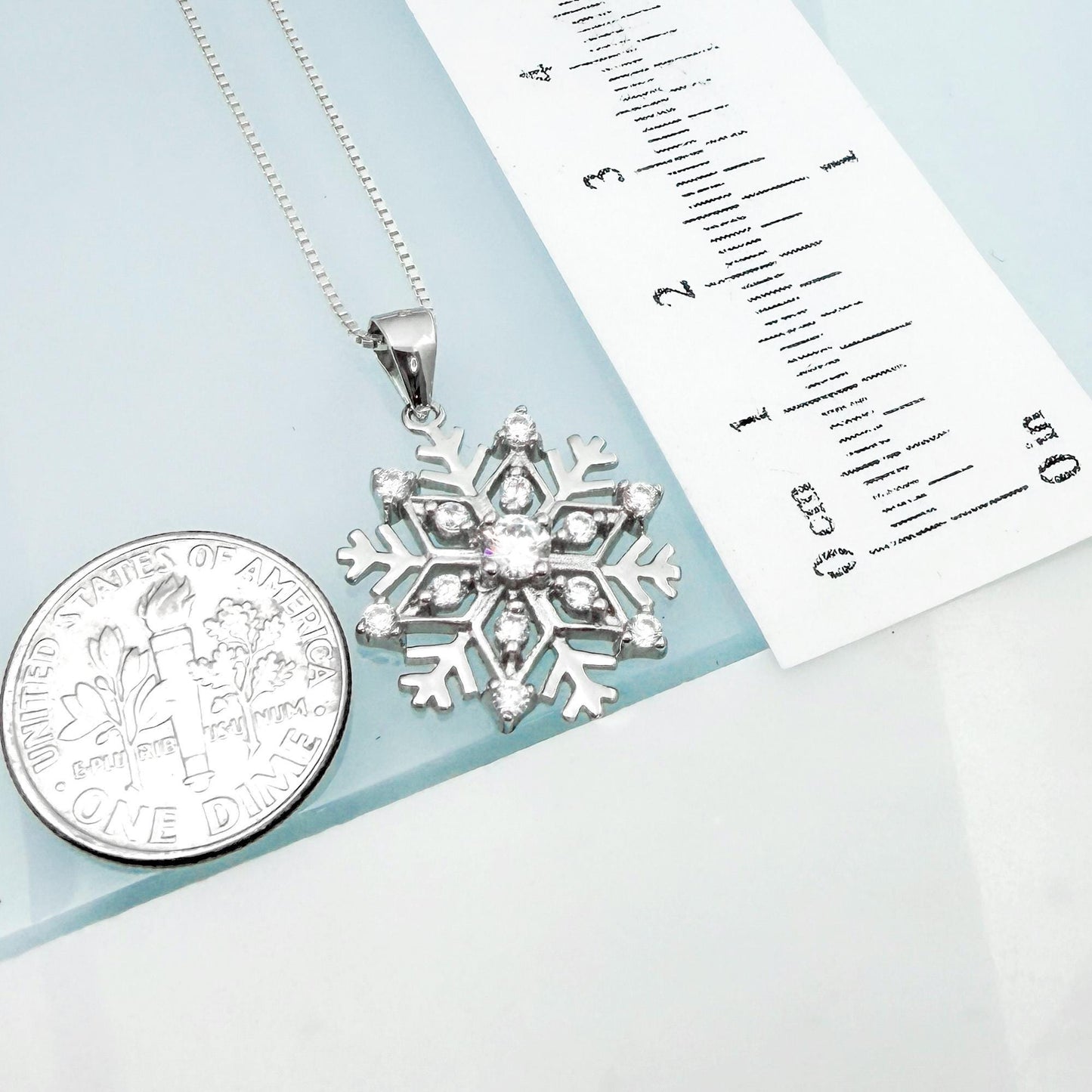 Sterling Silver Snowflake Necklace with Cubic Zirconia, Sparkling Winter Pendant Jewelry
