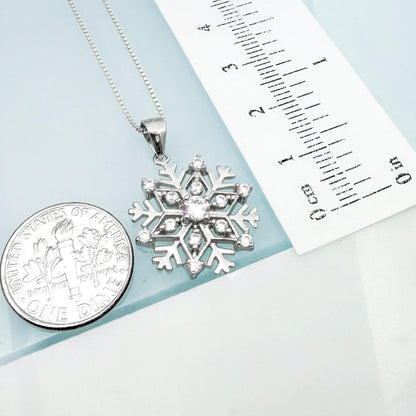 Sterling Silver Snowflake Necklace with Cubic Zirconia, Sparkling Winter Pendant Jewelry