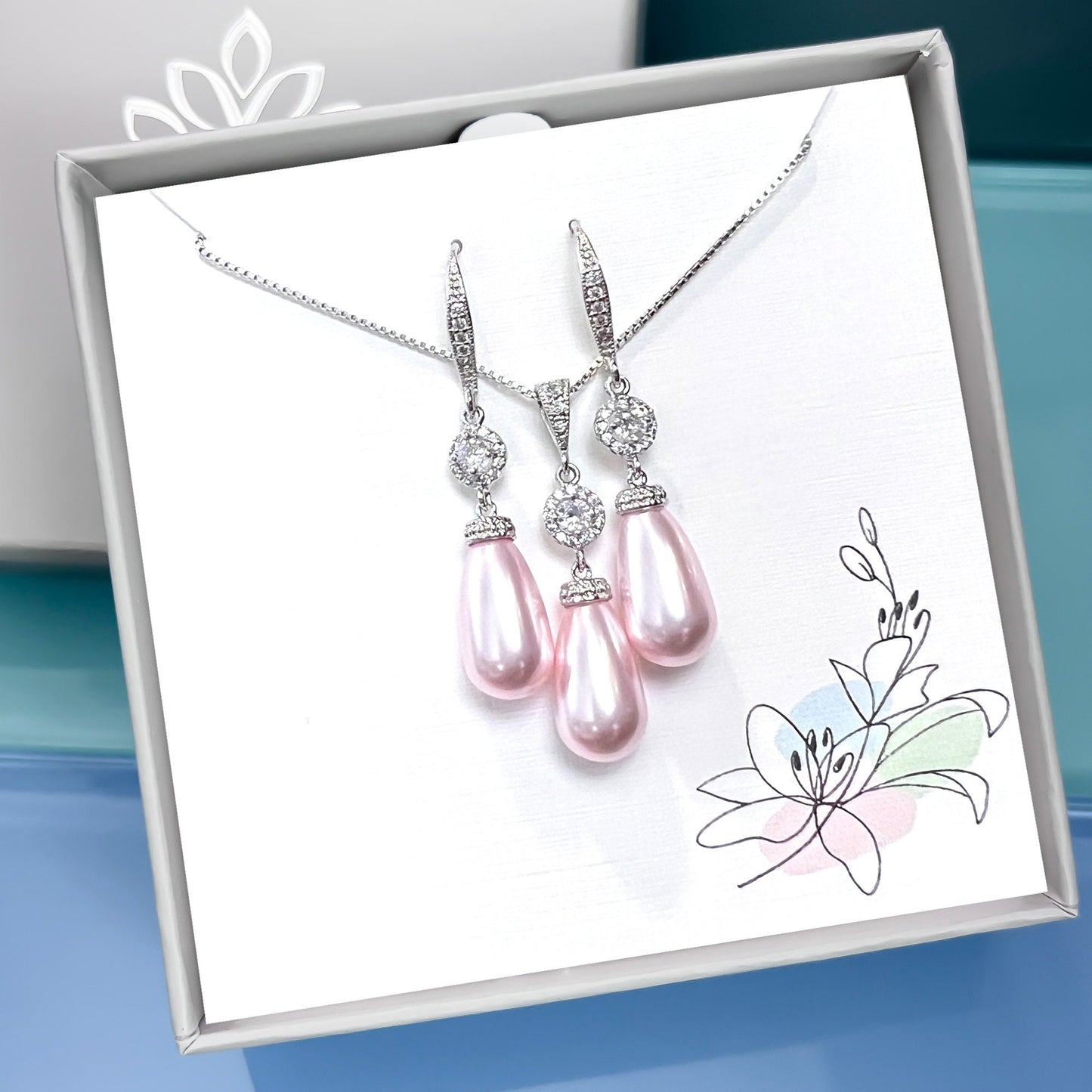 Light Pink Pearl Wedding Jewelry Set, Bridal Necklace and Earrings Set, Light Pink Pearl Wedding Jewelry, Prom Jewelry Set