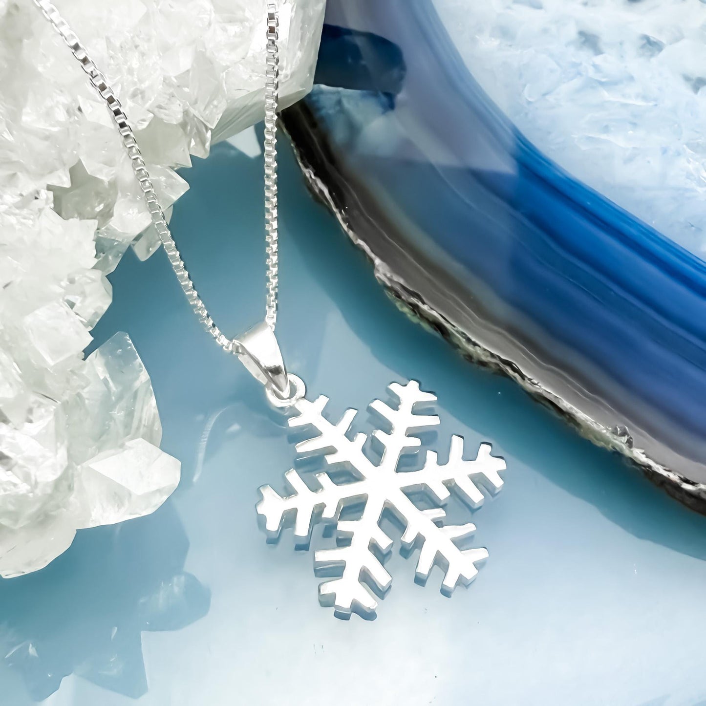 Sterling Silver Snowflake Necklace, Christmas Jewelry, Simple and Minimalist Winter Holiday Necklace