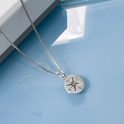 Dainty Sterling Silver Compass Necklace for Women, Enjoy the Journey Gift Necklace, Retirement Gift, Graduation Gift Necklace