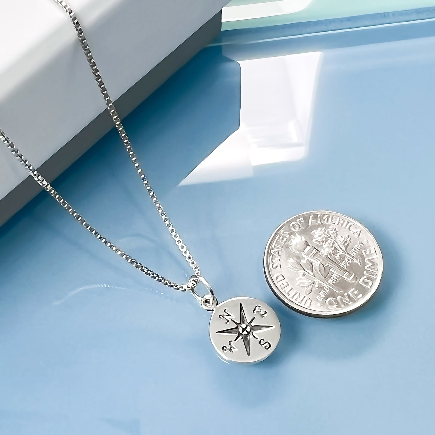 Small Sterling Silver Compass Necklace for Women, Best Friend Gift Necklace, Friendship Necklace,