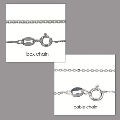 two different types of silver necklace chains: a box chain and a cable chain.