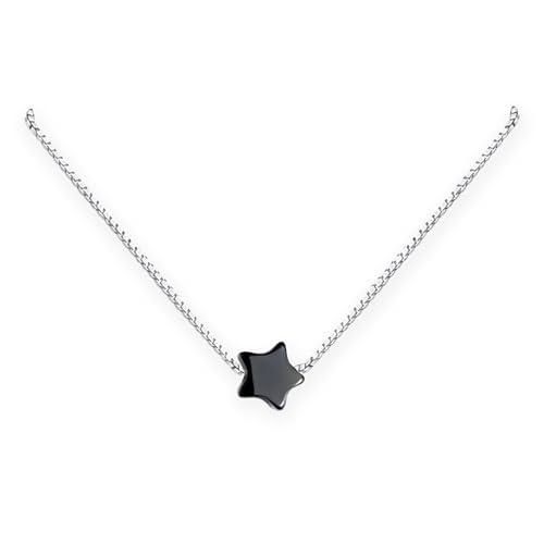 Tiny Delicate and Dainty Sterling Silver Black Onyx Star Necklace, Birthday Gift Necklace, Floating Star Necklace, Black Onyx Necklace, Black Star Choker Necklace