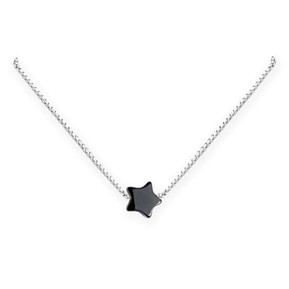 Tiny Delicate and Dainty Sterling Silver Black Onyx Star Necklace, Birthday Gift Necklace, Floating Star Necklace, Black Onyx Necklace, Black Star Choker Necklace