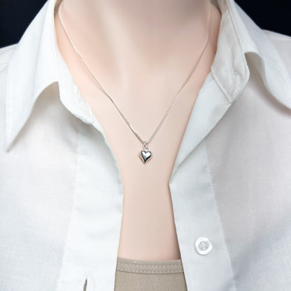 Heart Necklace, Tiny and Dainty Sterling Silver Puffed Heart Necklace, Daughter Birthday Gift, Valentine's Day Gift for Wife Girlfriend Mom