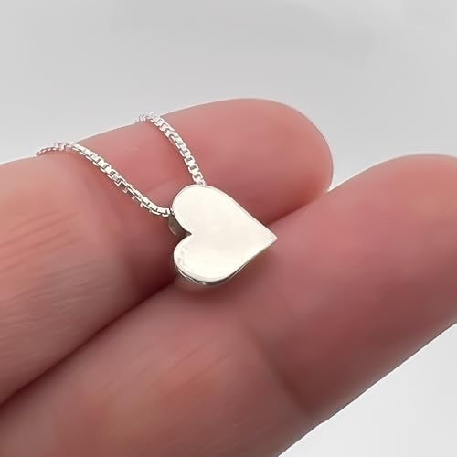 Tiny Silver Heart Necklace, 925 Sterling Silver Delicate and Dainty Floating Heart Necklace - Heart Jewelry Gift for Mom, Wife, Daughter