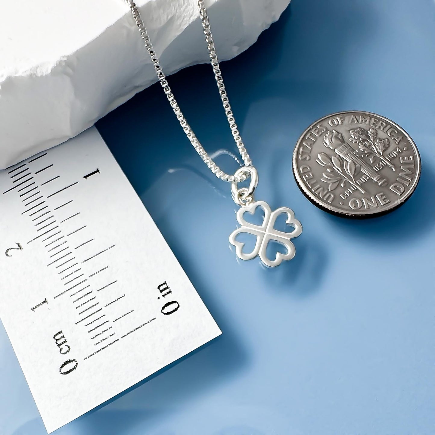 Tiny Four-Leaf Clover Necklace, Sterling Silver Four-Leaf Clover Necklace, Lucky Charm Necklace, St. Patrick's Day Gift, Good Luck Necklace
