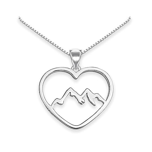 Heart Mountain Range Necklace, 925 Sterling Silver Mountain Necklace for Women, Birthday and Travel Gift for Outdoor Lovers and Nature Lovers