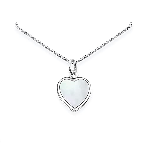 Sterling Silver Heart Necklace, Mother of Pearl Heart Pendant Necklace, Gift for Women