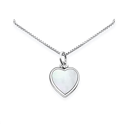 Sterling Silver Heart Necklace, Mother of Pearl Heart Pendant Necklace, Gift for Women