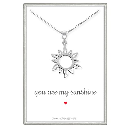 Sun Necklace, Sterling Silver Sun Pendant Necklace for Women, Sunburst Necklace