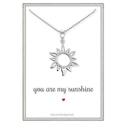 Sun Necklace, Sterling Silver Sun Pendant Necklace for Women, Sunburst Necklace