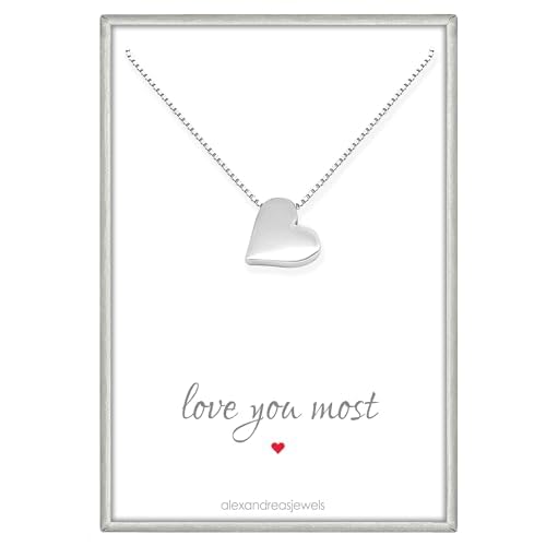 Sterling Silver Heart Necklace, Love You Most, Girlfriend Gift, Gift for Wife, Anniversary Gift, Gift for Daughter