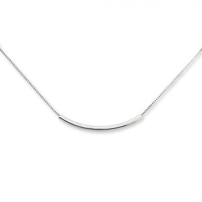 Dainty 925 Sterling Silver Curved Tube Bar Necklace Minimalist Balance Necklace Gift for Women Birthday Present for Wife Girlfriend Gift