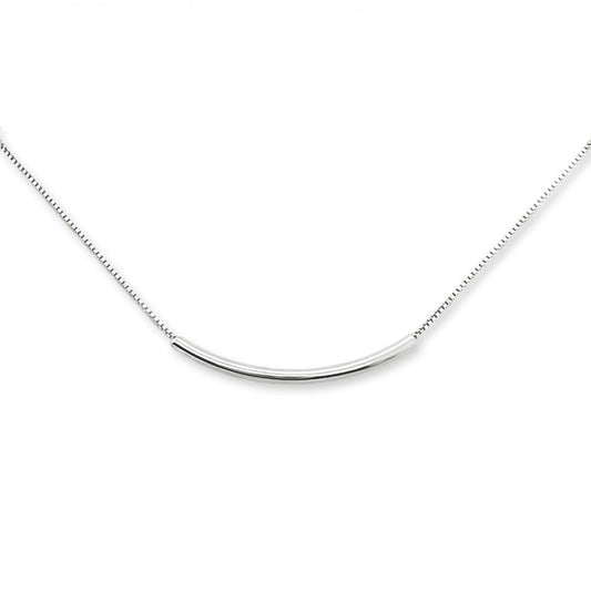 Dainty 925 Sterling Silver Curved Tube Bar Necklace Minimalist Balance Necklace Gift for Women Birthday Present for Wife Girlfriend Gift