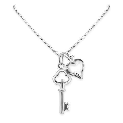 Tiny Delicate and Dainty 925 Sterling Silver Heart and Key Necklace for Women and Teen Girls Girlfriend Anniversary Gift for Wife Birthday Best Friend Graduation Gift