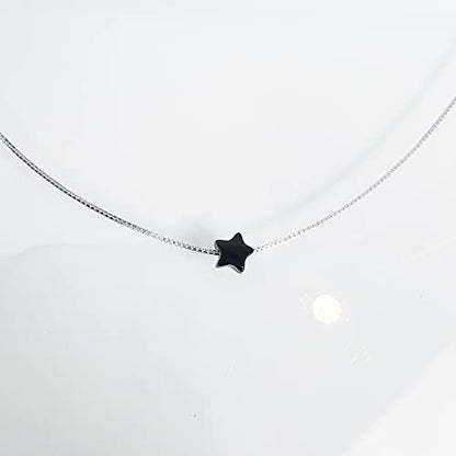 Tiny Delicate and Dainty Sterling Silver Black Onyx Star Necklace, Birthday Gift Necklace, Floating Star Necklace, Black Onyx Necklace, Black Star Choker Necklace