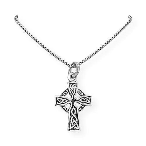 Tiny and Dainty Sterling Silver Celtic Cross Pendant Necklace for Women, Celtic Knot Cross Jewelry Religious Necklace for Teens