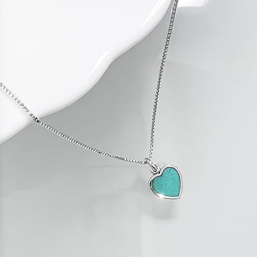 Sterling Silver Turquoise Heart Necklace for Women, 925 Silver Turquoise Heart Pendant Necklace, Layering Necklace, Birthday Gift Necklace