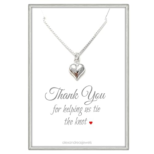 Bridesmaid Necklace, Sterling Silver Tiny Heart Necklace, Thank You for Helping Us Tie the Knot, Bridesmaid Jewelry