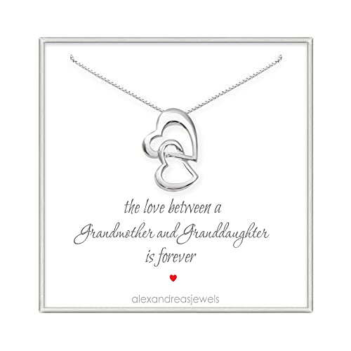 Sterling Silver Double Heart Necklace, Grandmother Birthday Gift, Mother's Day Gift Necklace for Grandma, Grandmother Valentine's Day Gift Necklace