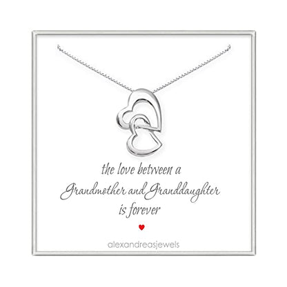 Sterling Silver Double Heart Necklace, Grandmother Birthday Gift, Mother's Day Gift Necklace for Grandma, Grandmother Valentine's Day Gift Necklace