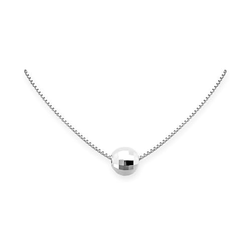 Tiny Delicate and Dainty Sterling Silver Disco Ball Choker Necklace for Women Teen Girls Silver Faceted Ball Bead Layering Minimalist Everyday Jewelry Gift for Her