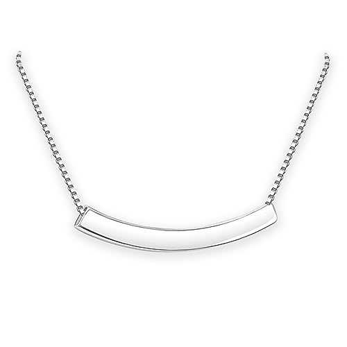 Sterling Silver Curved Tube Bar Necklace, Curved Bar Necklace for Women, Silver Balance Necklace, Layering Necklace