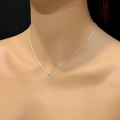 Very Tiny and Dainty Sterling Silver Floating Puffed Heart Necklace for Women Teen Girls, Dainty Minimalist Floating Heart Choker Necklace, Wife Girlfriend Daughter Birthday Gift