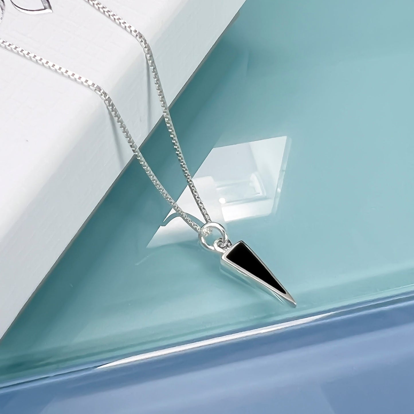 Tiny Sterling Silver Black Onyx Triangle Drop Necklace, Sterling Silver Black Onyx Necklace, Minimalist Black Necklace Black Onyx Choker