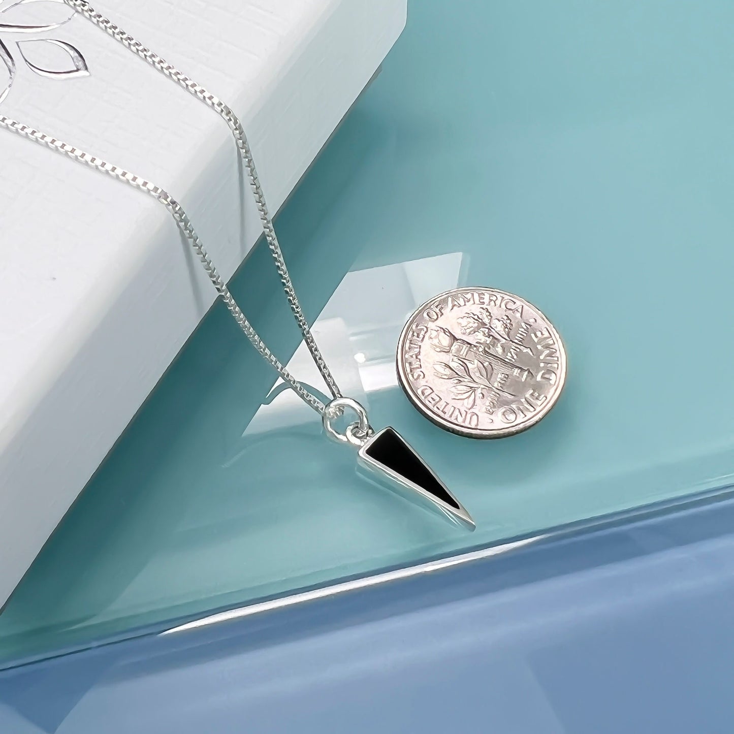 Sterling Silver Black Onyx Triangle Drop Necklace, Sterling Silver Black Onyx Layering Necklace, Minimalist Black Necklace Black Onyx Choker